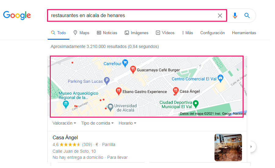Intención de búsqueda del usuario que quiere ir a un sitio físico