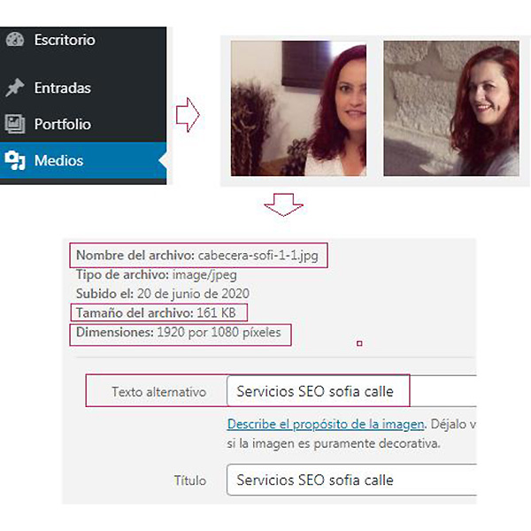 información de las fotos en medios