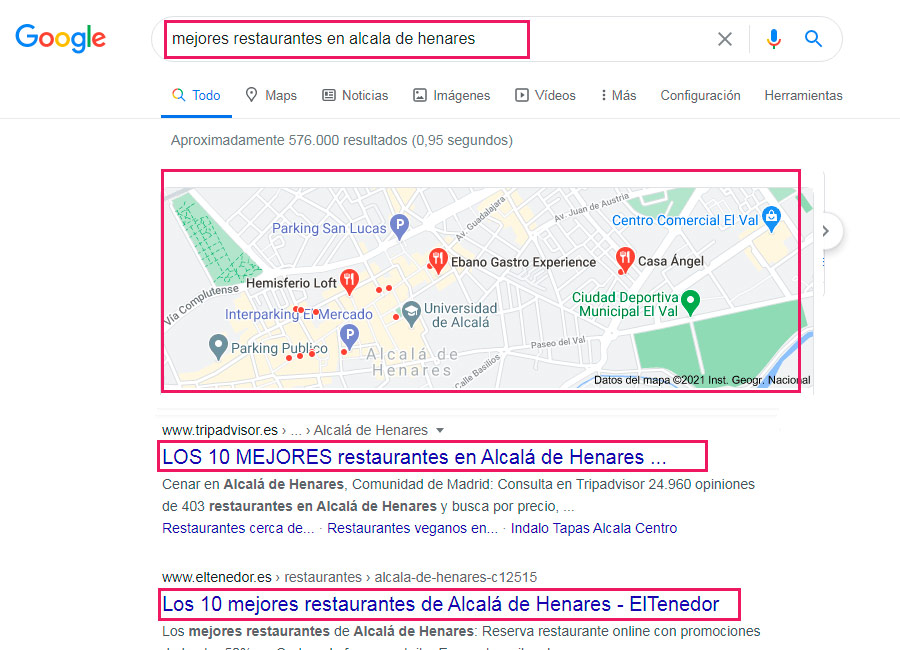 Intención de búsqueda del usuario que hace comparativa antes de ir a un sitio físico.