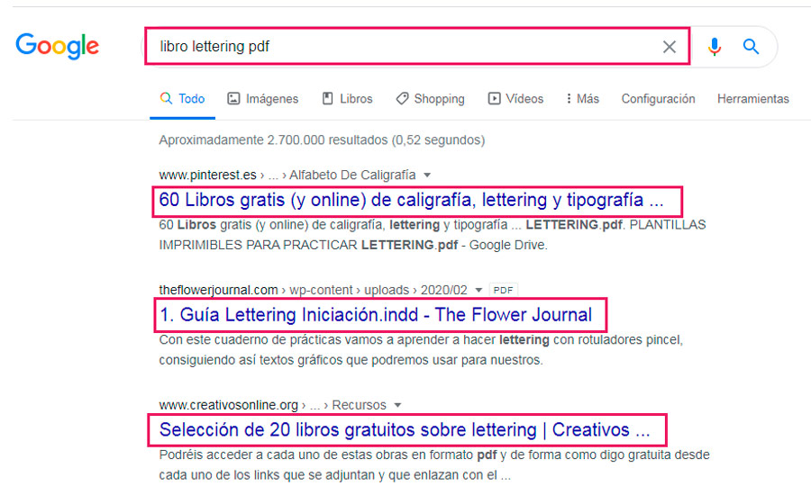 Así se ven los resultados de búsqueda de alguien con Intención de búsqueda obtener