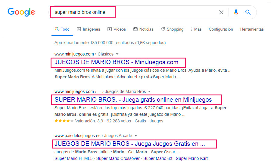 Así se ven los resultados de búsqueda de alguien con Intención de búsqueda entretenerse