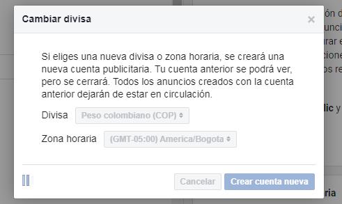 Elige adecuadamente la divisa al crear tu cuenta publicitaria en Facebook