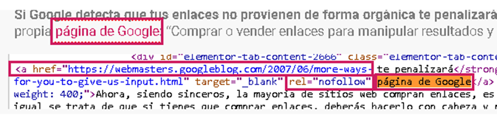 enlace nofollow visto en código