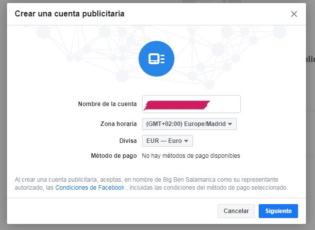 9 como crear una cuenta publicitaria dar nombre a cuenta