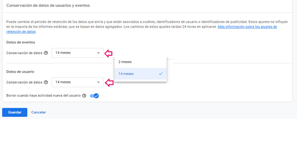 GA4 conservacion de datos