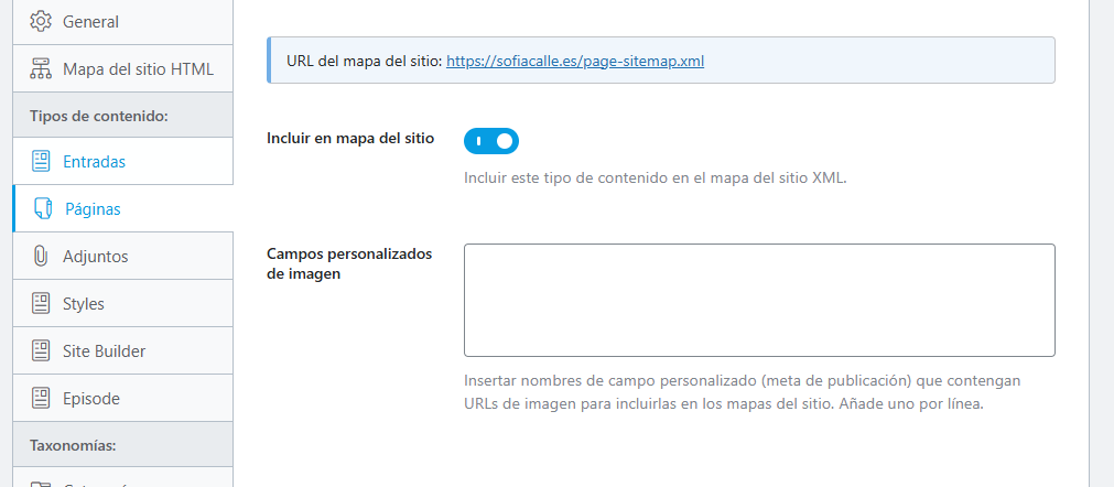 activar sitemap en páginas