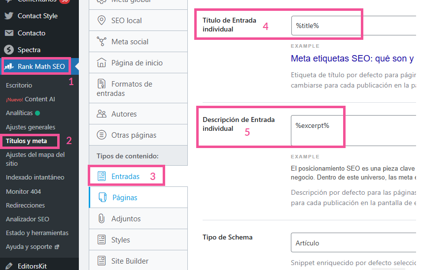 meta etiquetas en rank math