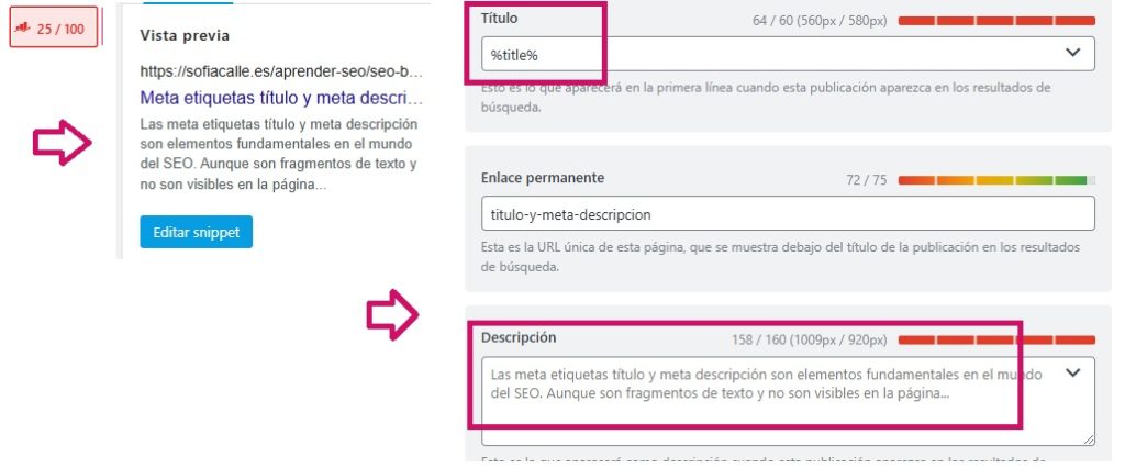 meta etiquetas title y meta description con rank math