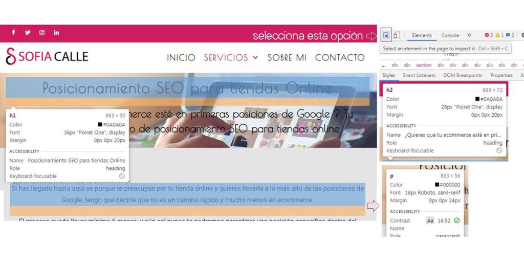 Para inspeccionar un elemento haz clic con el botón derecho y selecciona inspeccionar
