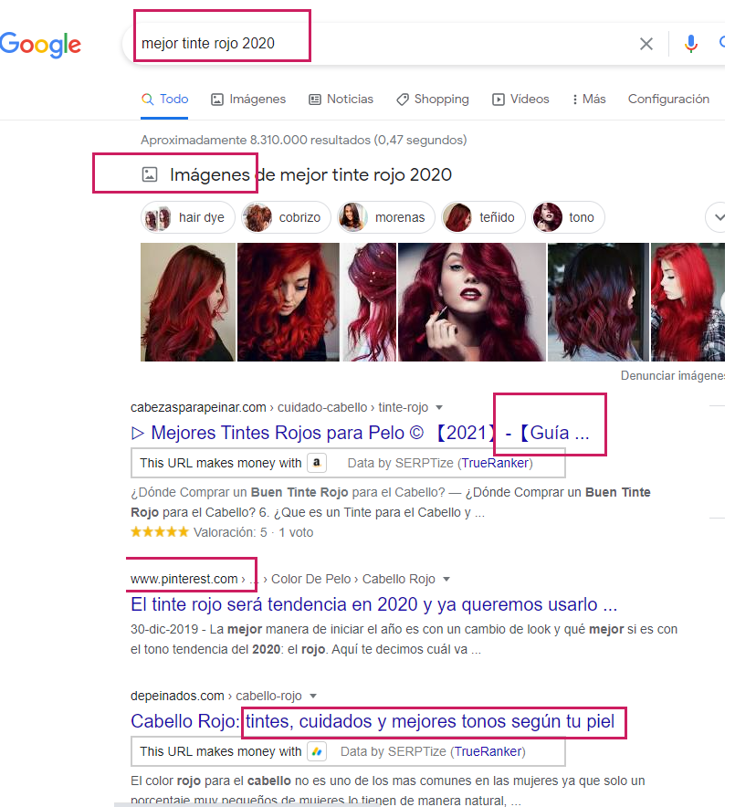Resultados en Google para mejor tinte rojo 2020