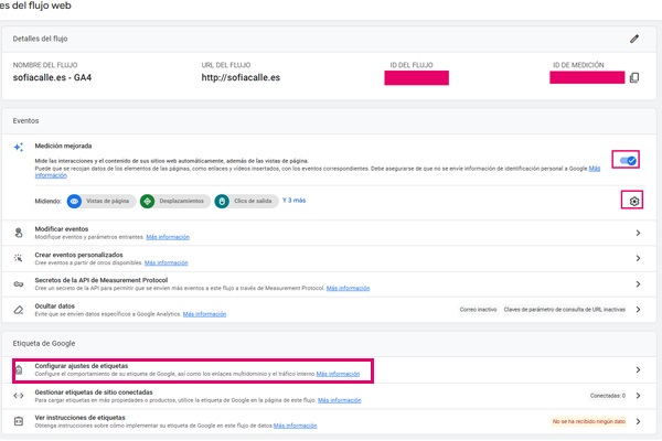 Google Analytics: configuraciones básicas | Sofia Calle - Consultora SEO para tiendas GA4 Recogida de datos flujo de datos 3a